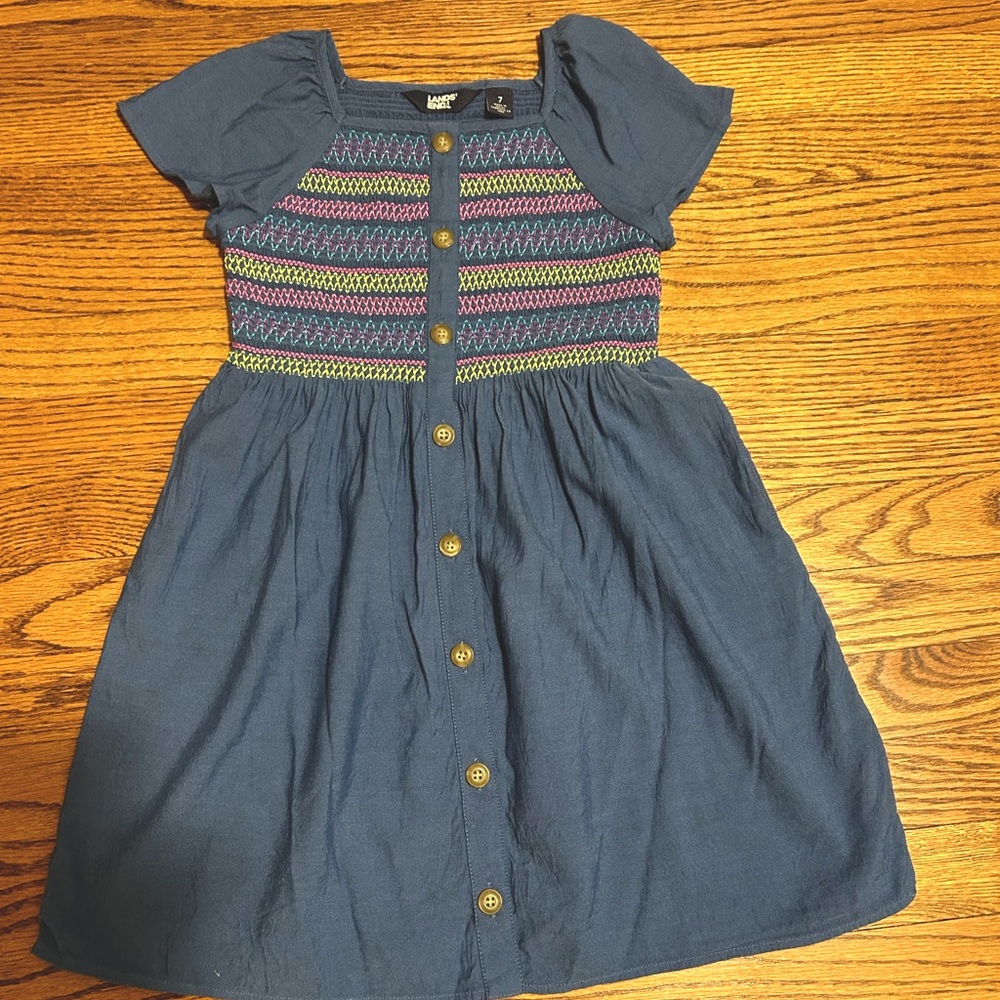 Lands End Girls Chambray Dress Size 7